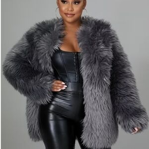Gray Faux Fur Coat